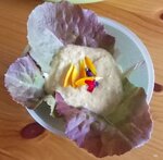 Curryquark auf Salat, garniert mit verschiedenen Blütenblättern.jpg Curryquark auf Salat, garniert mit verschiedenen Blütenblättern.jpg